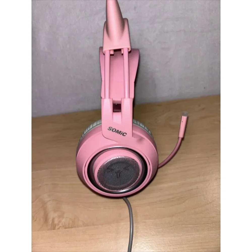 SOMIC G951 Pink Stereo Gaming Headset with Mic Cute Cat Tested Great Condition
